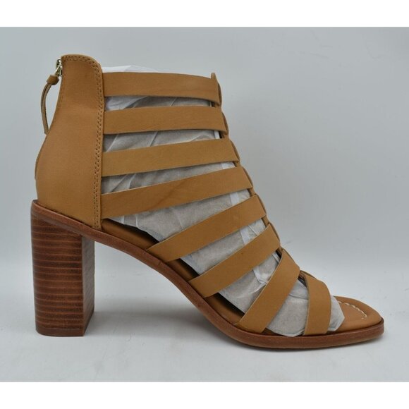 Sofft Womens Size 8.5 Stratford Luggage Leather Cage Zip Heeled Open Toe Sandals - Picture 7 of 11